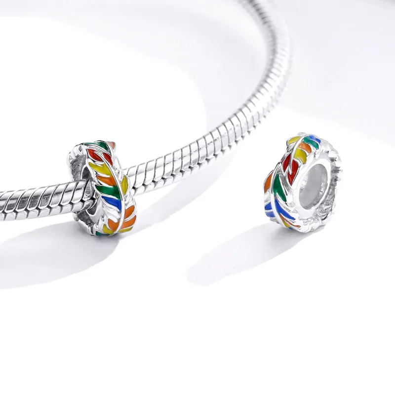 (image for) Pandora Style Spacer Charm, Colorful Feather, Multicolor Enamel - BSC305 - View 4