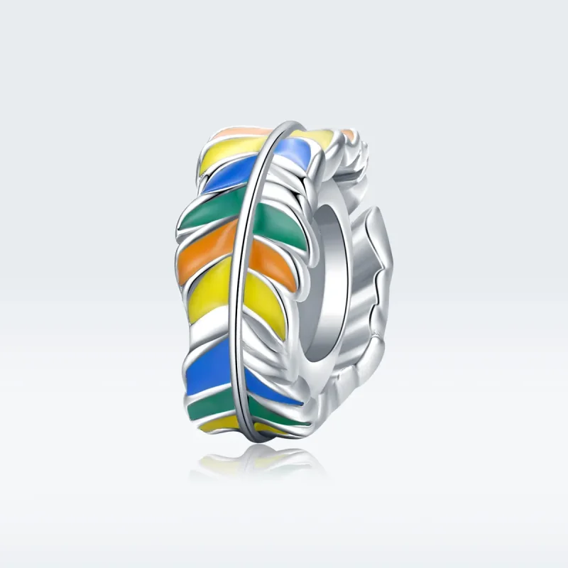 (image for) Pandora Style Spacer Charm, Colorful Feather, Multicolor Enamel - BSC305 - View 5