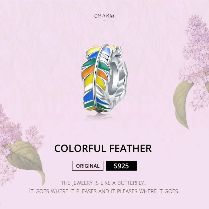 (image for) Pandora Style Spacer Charm, Colorful Feather, Multicolor Enamel - BSC305 - View 6