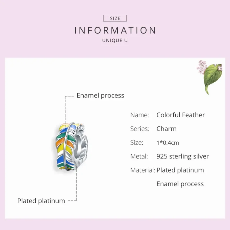 (image for) Pandora Style Spacer Charm, Colorful Feather, Multicolor Enamel - BSC305 - View 7