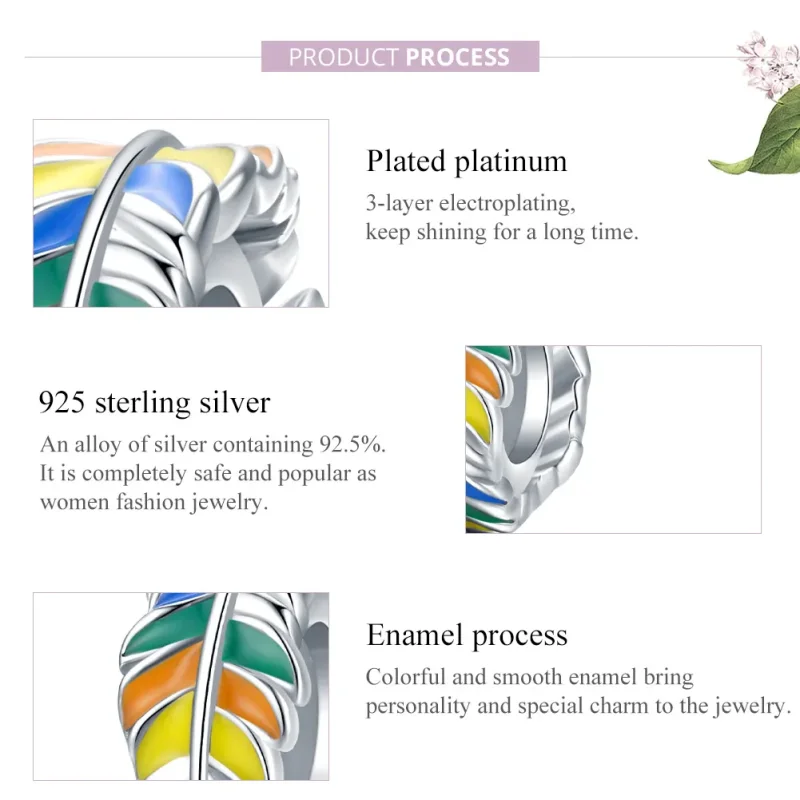 (image for) Pandora Style Spacer Charm, Colorful Feather, Multicolor Enamel - BSC305 - View 8