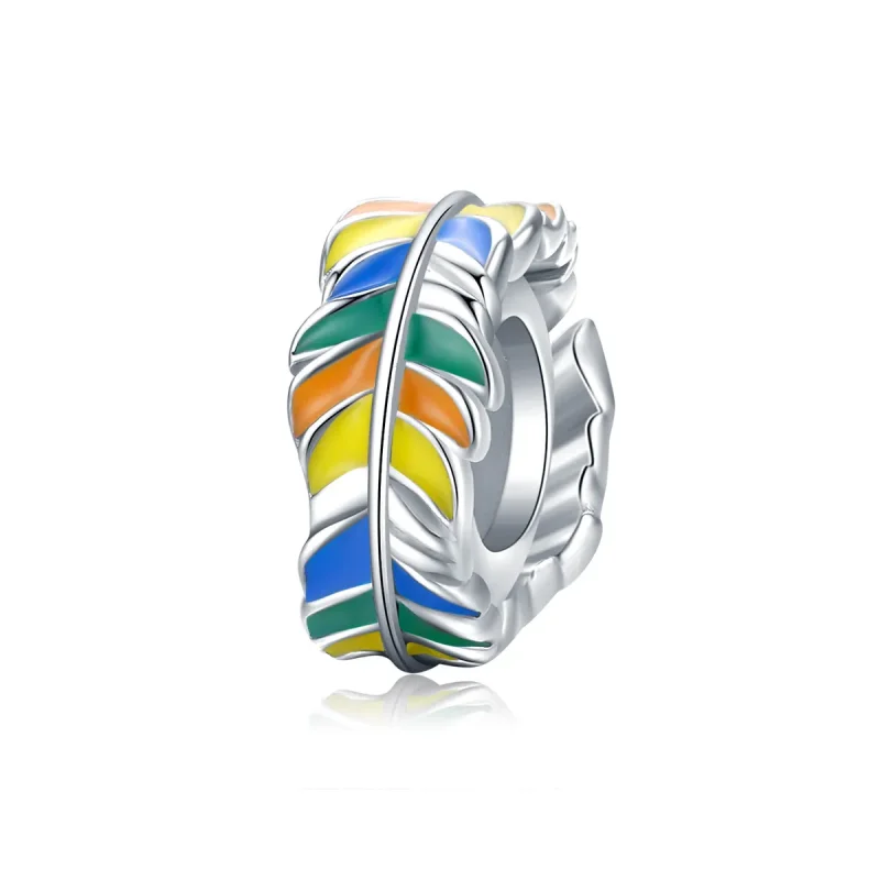 (image for) Pandora Style Spacer Charm, Colorful Feather, Multicolor Enamel - BSC305 - Product Image