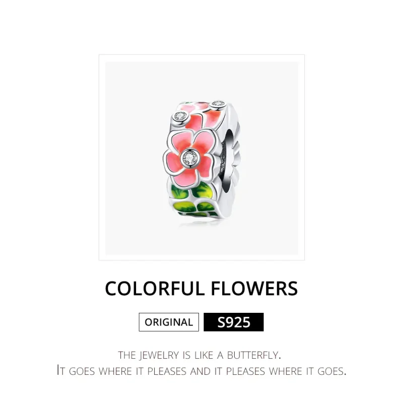 (image for) Pandora Style Spacer Charm, Colorful Flowers, Multicolor Enamel - SCC1727 - View 6