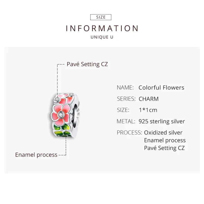 (image for) Pandora Style Spacer Charm, Colorful Flowers, Multicolor Enamel - SCC1727 - View 8