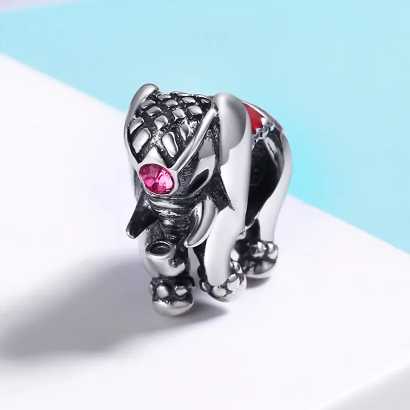 (image for) Pandora Style Spacer Charm, Cute Baby Elephant, Magenta Pink Enamel - SCC321 - View 3