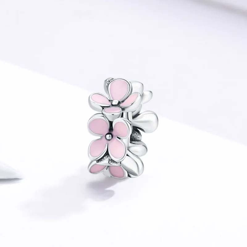(image for) Pandora Style Spacer Charm, Pink Flower, Pink Enamel - SCC1484 - View 2