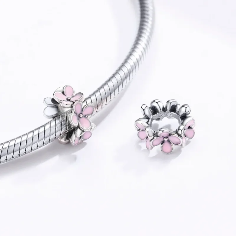 (image for) Pandora Style Spacer Charm, Pink Flower, Pink Enamel - SCC1484 - View 4