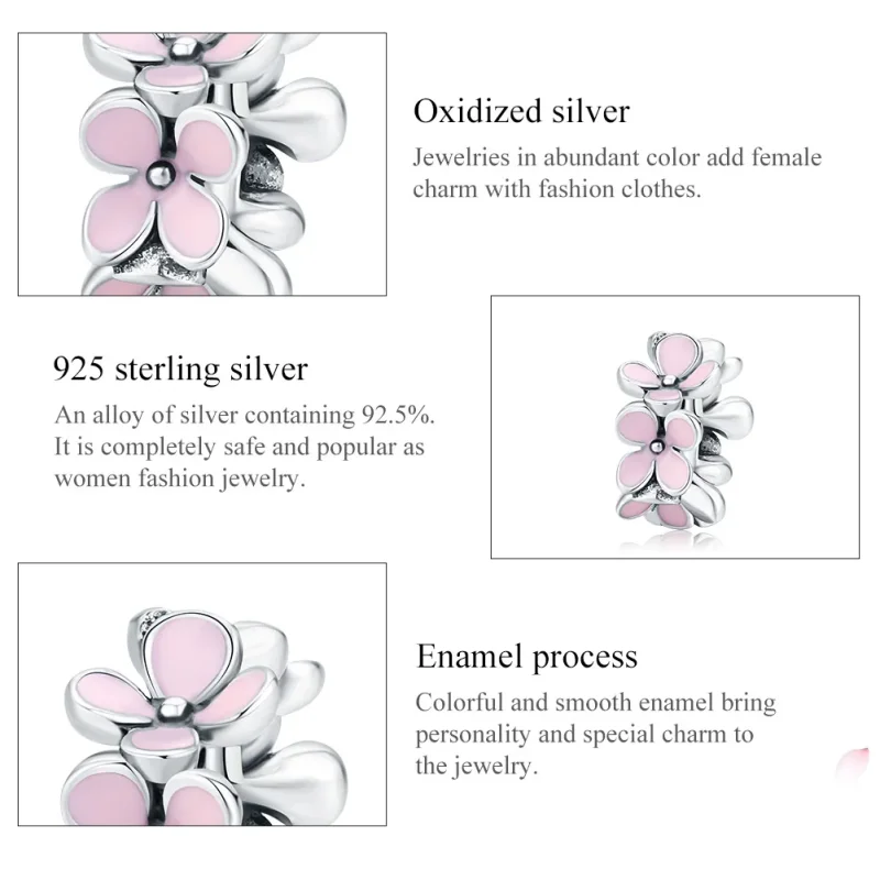 (image for) Pandora Style Spacer Charm, Pink Flower, Pink Enamel - SCC1484 - View 6