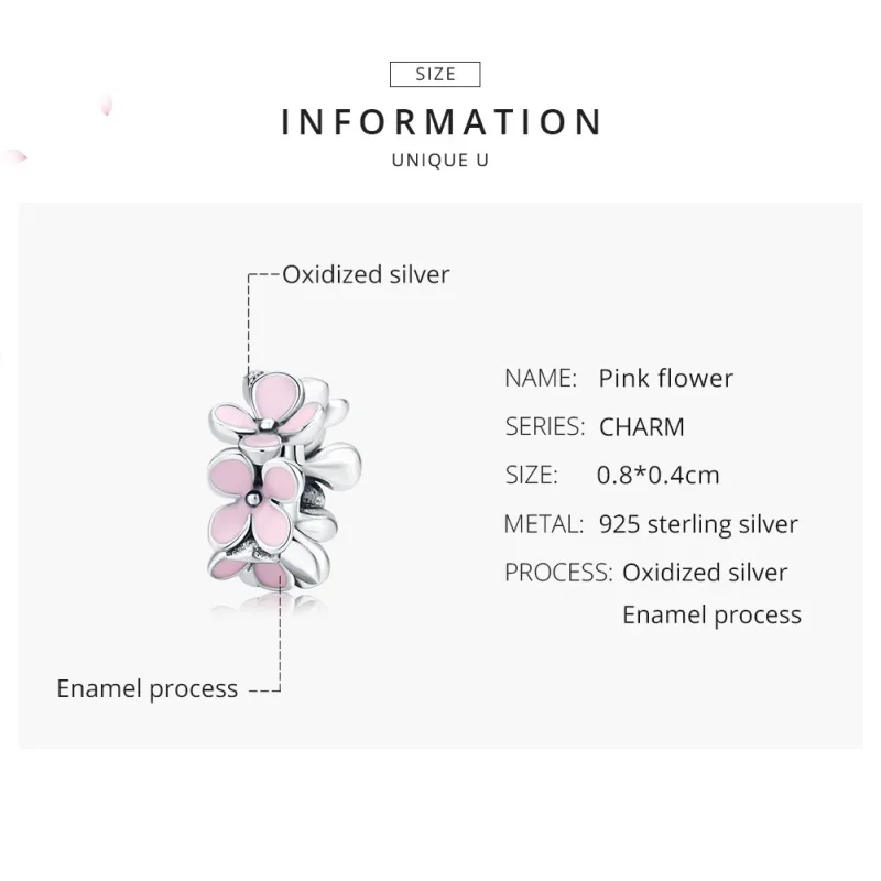 (image for) Pandora Style Spacer Charm, Pink Flower, Pink Enamel - SCC1484 - View 7