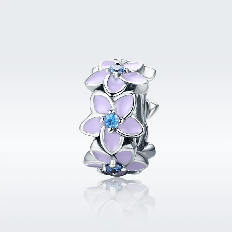 (image for) Pandora Style Spacer Charm, Purple Flowers, Multicolor Enamel - SCC601 - View 2
