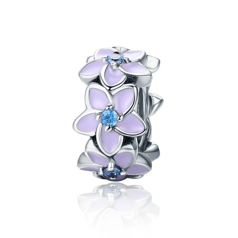 (image for) Pandora Style Spacer Charm, Purple Flowers, Multicolor Enamel - SCC601 - Product Image