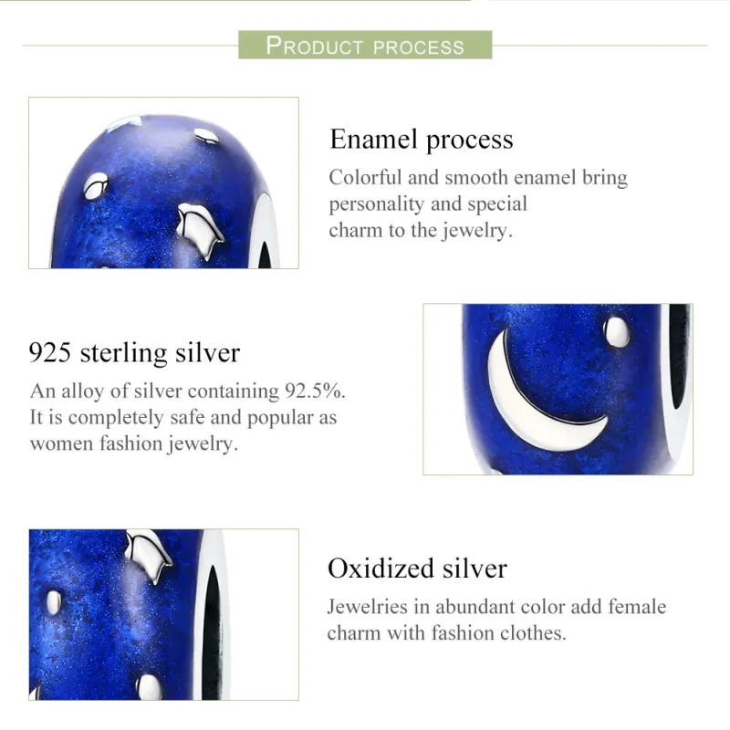 (image for) Pandora Style Spacer Charm, Starry Sky, Blue Enamel - SCC599 - View 7
