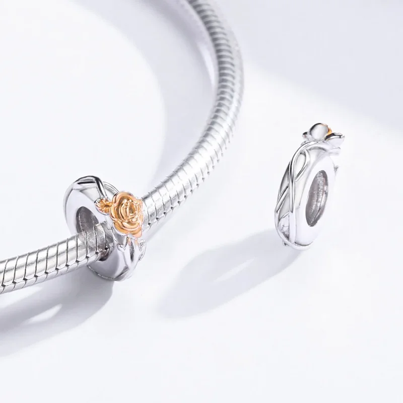 (image for) Pandora Style Two Tone Spacer Charm, Bicolor Lover Rose Flowers - BSC146 - View 4