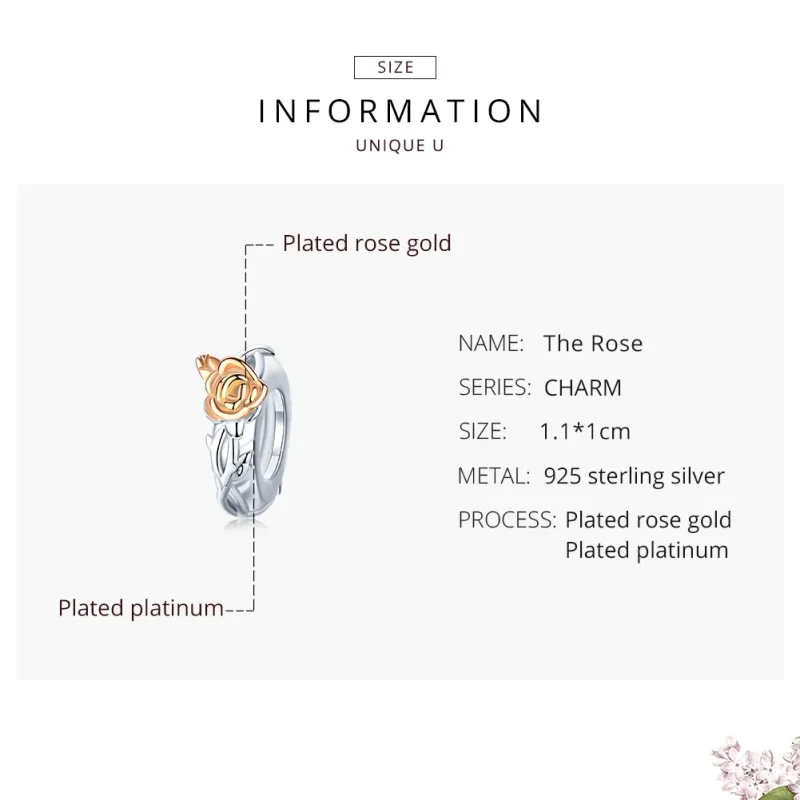 (image for) Pandora Style Two Tone Spacer Charm, Bicolor Lover Rose Flowers - BSC146 - View 7