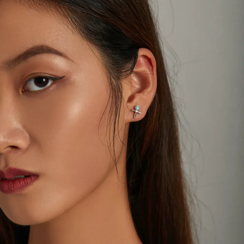 (image for) PANDORA Style Anka Cross Stud Earrings - BSE556 - View 5