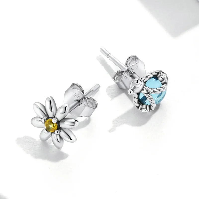 (image for) PANDORA Style Asymmetric Daisy Ladybug Stud Earrings - SCE1364 - View 3