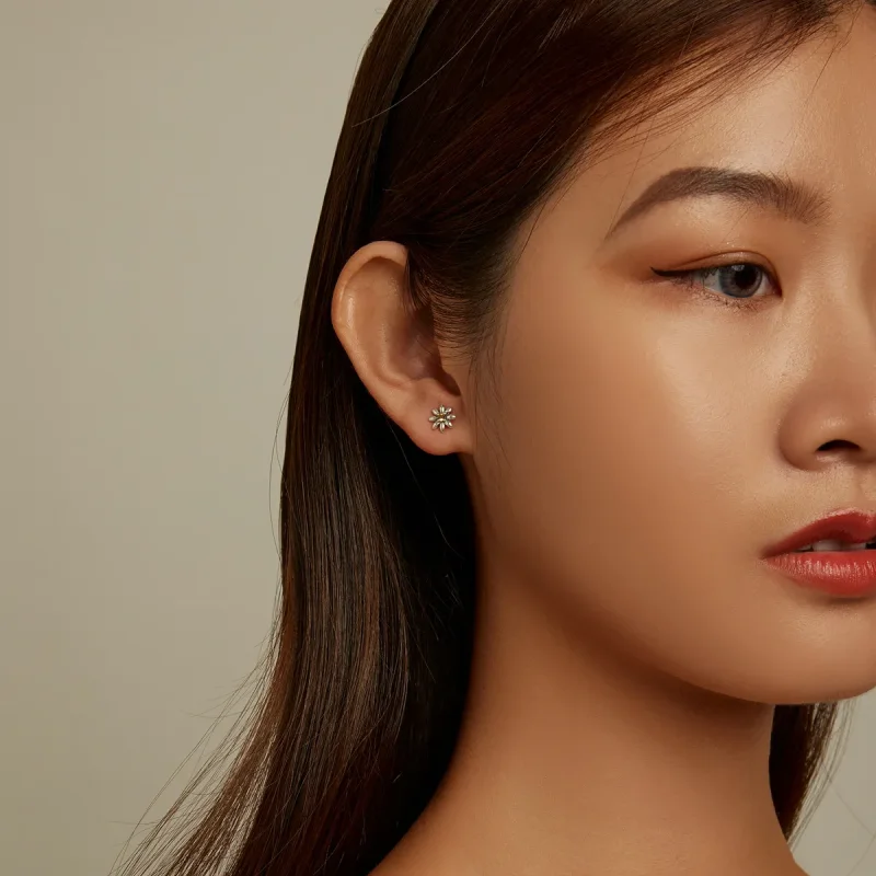 (image for) PANDORA Style Asymmetric Daisy Ladybug Stud Earrings - SCE1364 - View 5