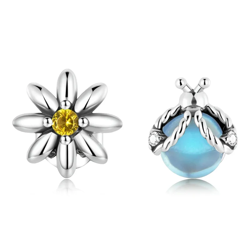 (image for) PANDORA Style Asymmetric Daisy Ladybug Stud Earrings - SCE1364 - Product Image