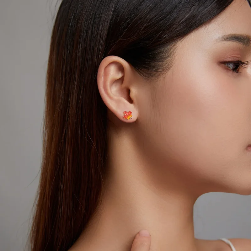 (image for) PANDORA Style Autumn - Maple Leaf Stud Earrings - SCE1244 - View 5