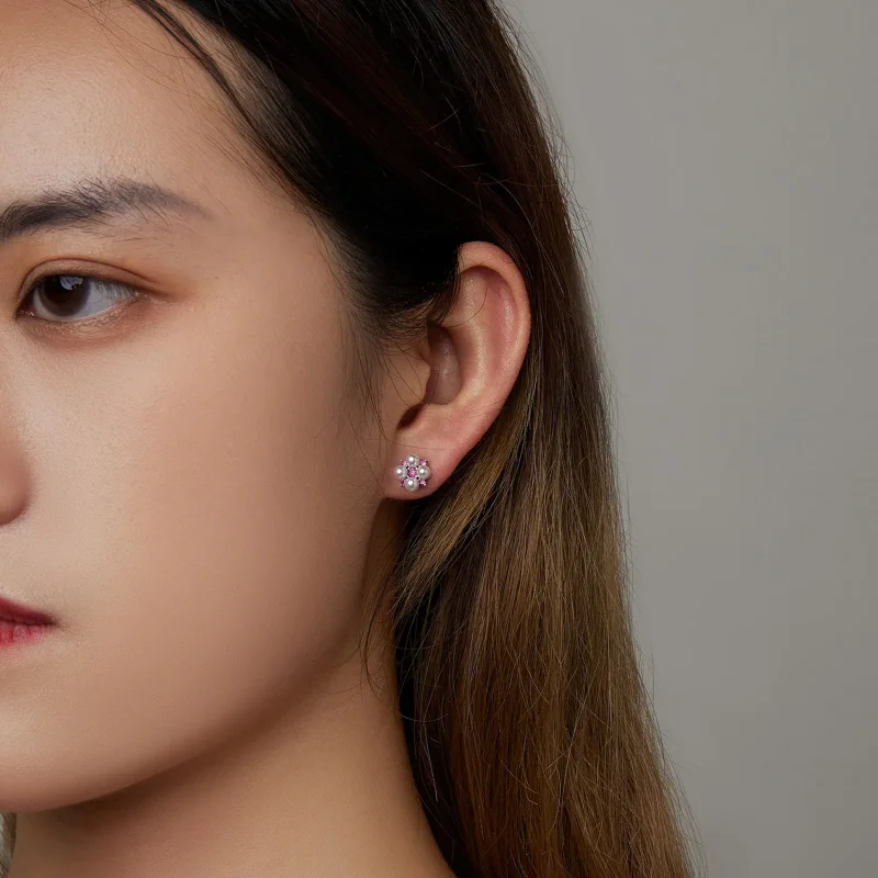 (image for) PANDORA Style Bead Flower Stud Earrings - SCE1429 - View 7