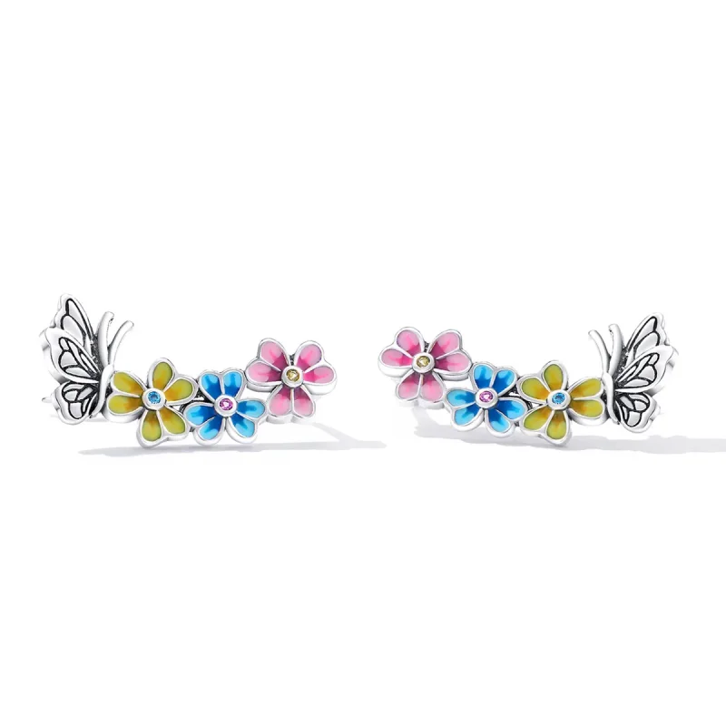 (image for) PANDORA Style Butterfly Flower Stud Earrings - SCE1393 - View 2
