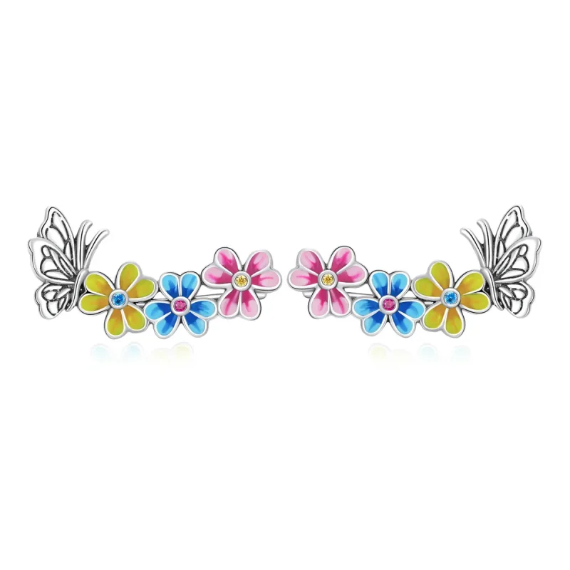(image for) PANDORA Style Butterfly Flower Stud Earrings - SCE1393 - Product Image