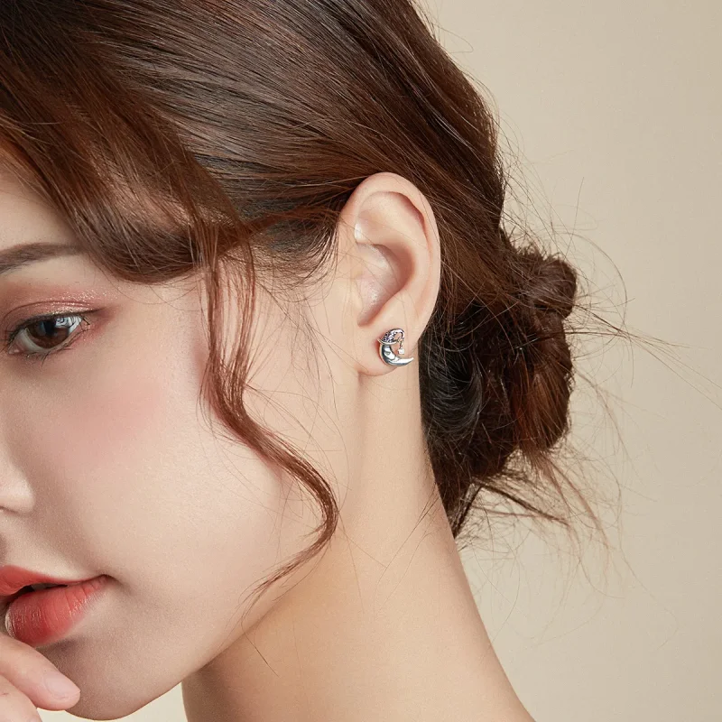 (image for) PANDORA Style Cartoon Moon Stud Earrings - SCE954 - View 6