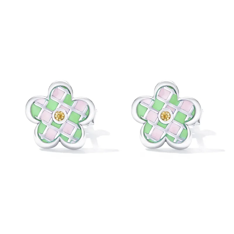 (image for) PANDORA Style Checkerboard Florets Stud Earrings - SCE1387 - View 2