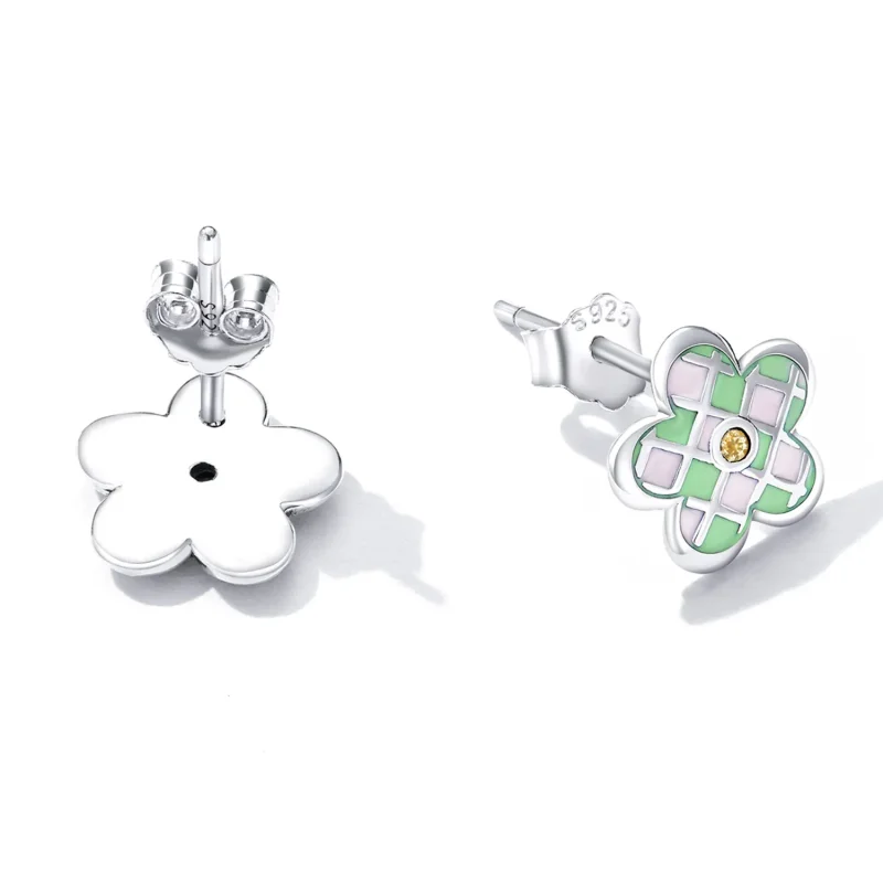 (image for) PANDORA Style Checkerboard Florets Stud Earrings - SCE1387 - View 4