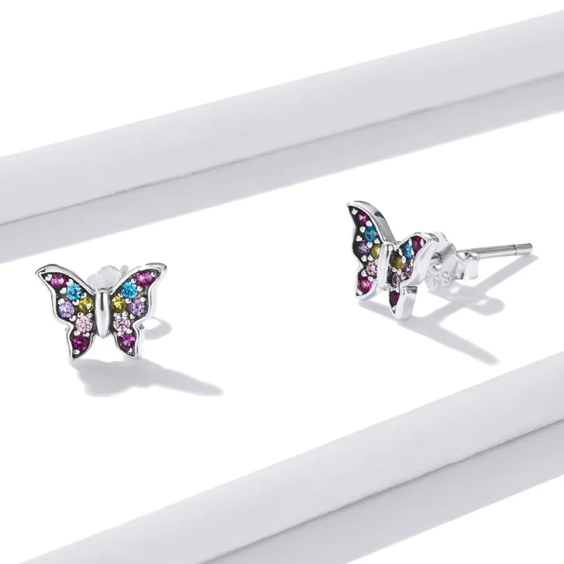 (image for) PANDORA Style Colorful Butterfly Stud Earrings - BSE514 - View 2
