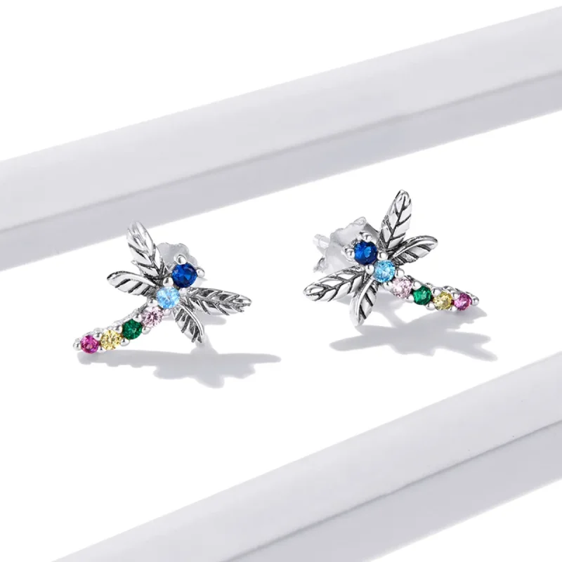 (image for) PANDORA Style Colorful Dragonfly Stud Earrings - BSE515 - View 4