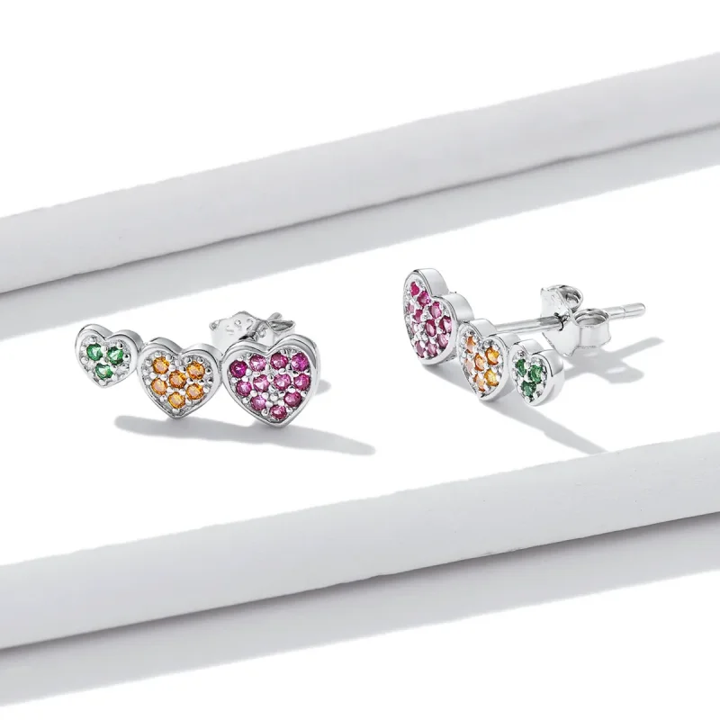 (image for) PANDORA Style Colorful Hearts Stud Earrings - BSE588 - View 2
