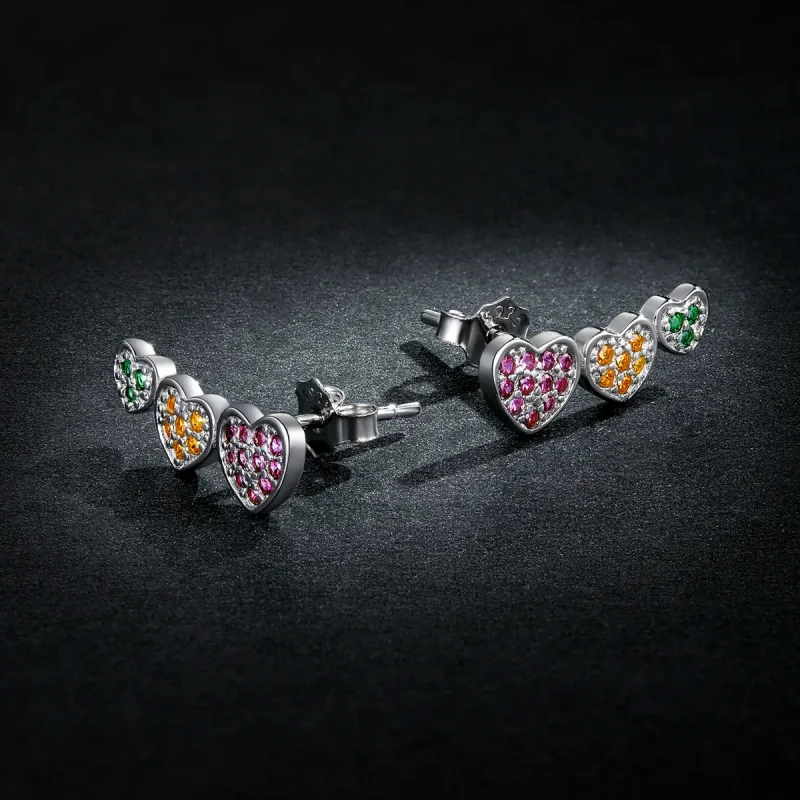 (image for) PANDORA Style Colorful Hearts Stud Earrings - BSE588 - View 5