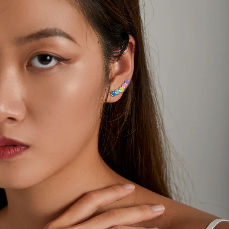 (image for) PANDORA Style Colorful Smiley Face Stud Earrings - BSE553 - View 6