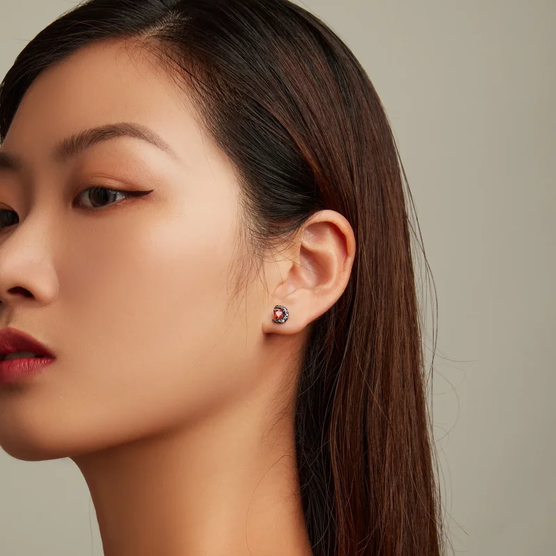 (image for) PANDORA Style Dark Night Moonlight Stud Earrings - SCE1519 - View 6