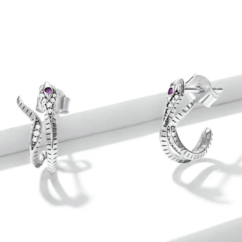(image for) PANDORA Style Delicate Silver Snake Stud Earrings - BSE565 - View 3
