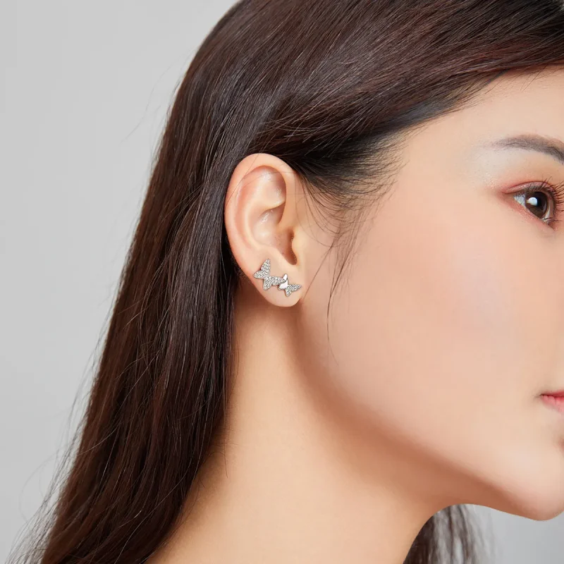 (image for) PANDORA Style Double Butterfly Stud Earrings - SCE1070 - View 4