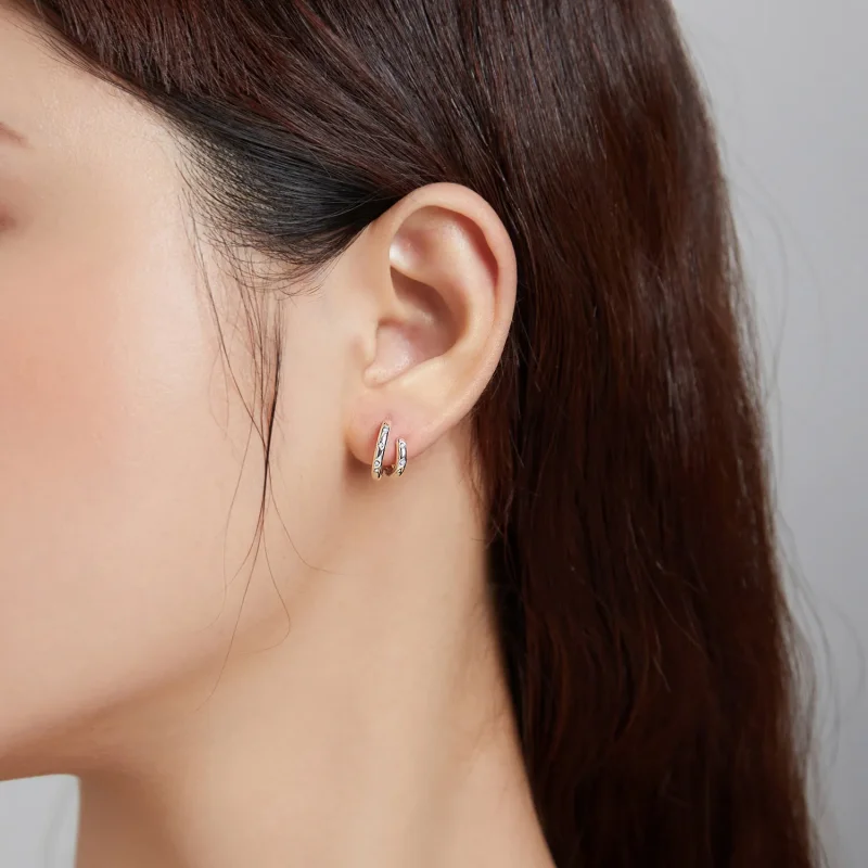 (image for) PANDORA Style Double Circle Stud Earrings - BSE494 - View 6