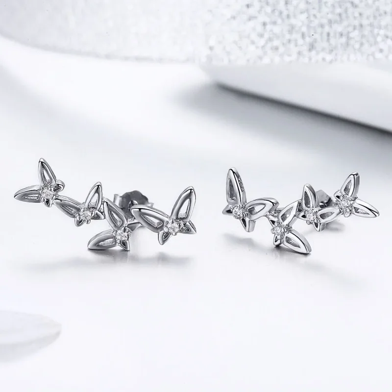 (image for) PANDORA Style Elegant Butterfly Dance Stud Earrings - BSE056 - View 4