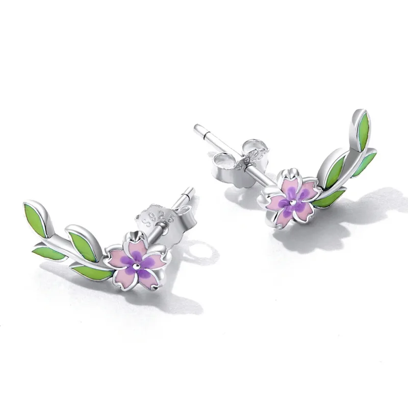 (image for) PANDORA Style Flowers Leaves Stud Earrings - SCE1391 - View 3