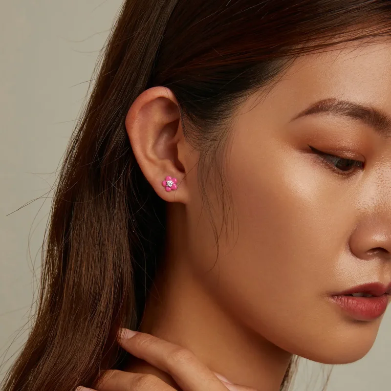 (image for) PANDORA Style Fluorescent Pink Flowers Stud Earrings - SCE1353 - View 7