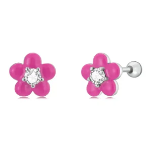 (image for) PANDORA Style Fluorescent Pink Flowers Stud Earrings - SCE1353