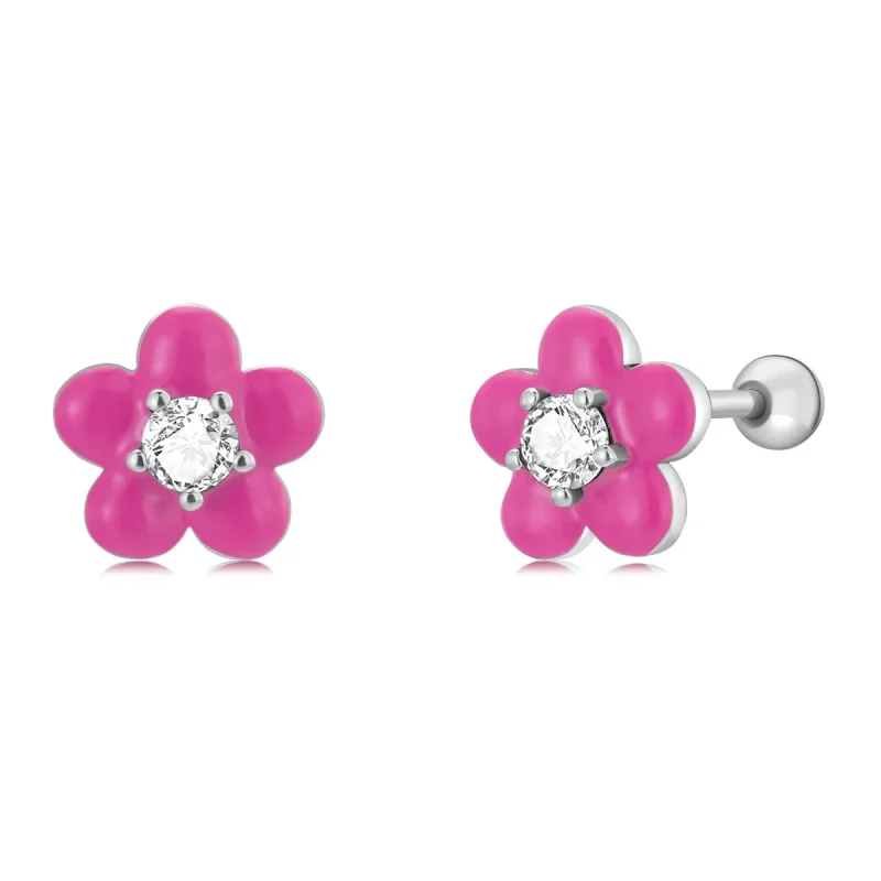 (image for) PANDORA Style Fluorescent Pink Flowers Stud Earrings - SCE1353 - Product Image