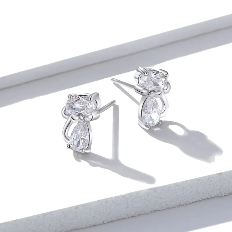 (image for) PANDORA Style Four Corner Stone Kitten Stud Earrings - BSE206 - View 4