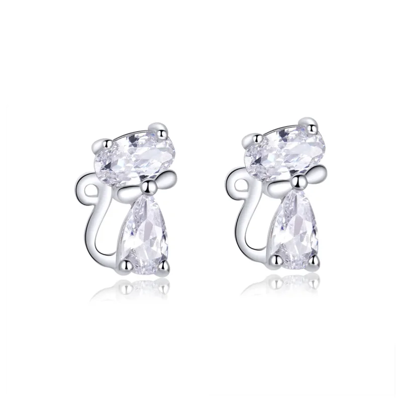 (image for) PANDORA Style Four Corner Stone Kitten Stud Earrings - BSE206 - Product Image