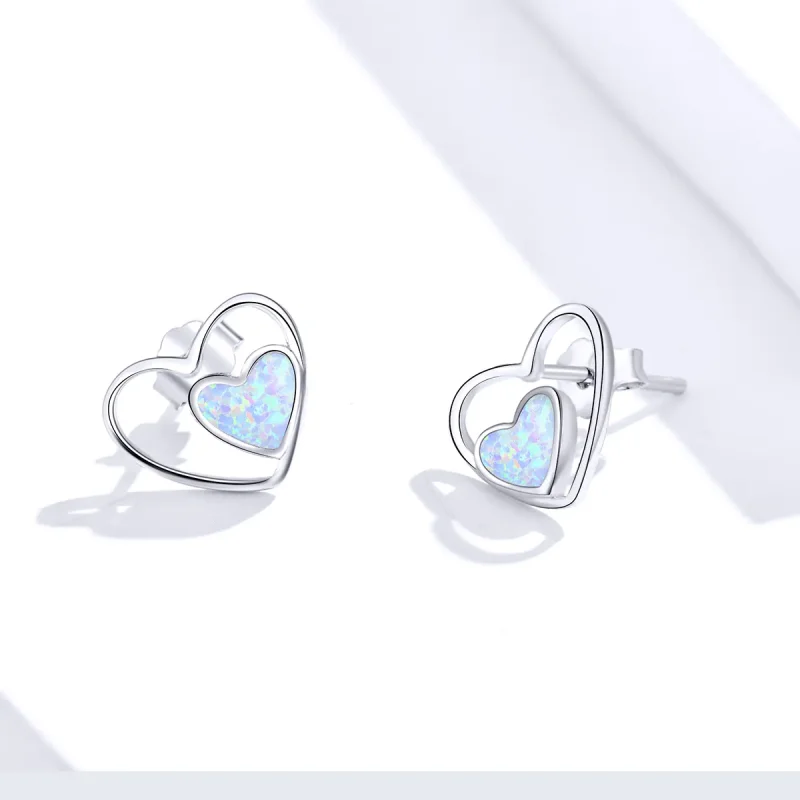 (image for) PANDORA Style Heart Center Stud Earrings - SCE858 - View 3