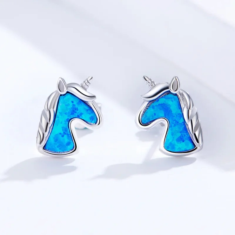 (image for) PANDORA Style Light Blue Opal Unicorn Stud Earrings - SCE815-A - View 2