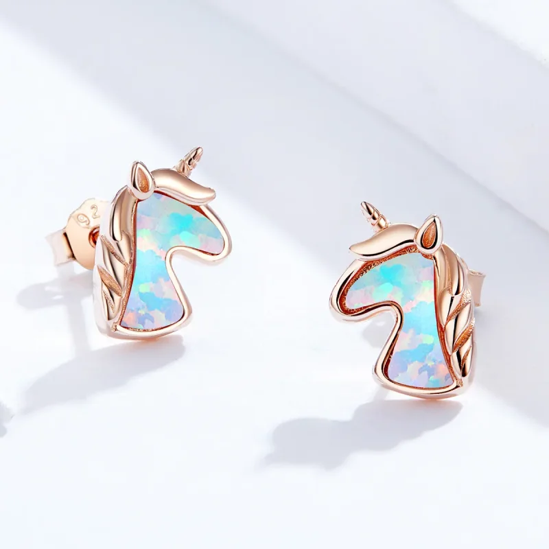 (image for) PANDORA Style Ocean Blue Opal Unicorn Stud Earrings - SCE815-C - View 4