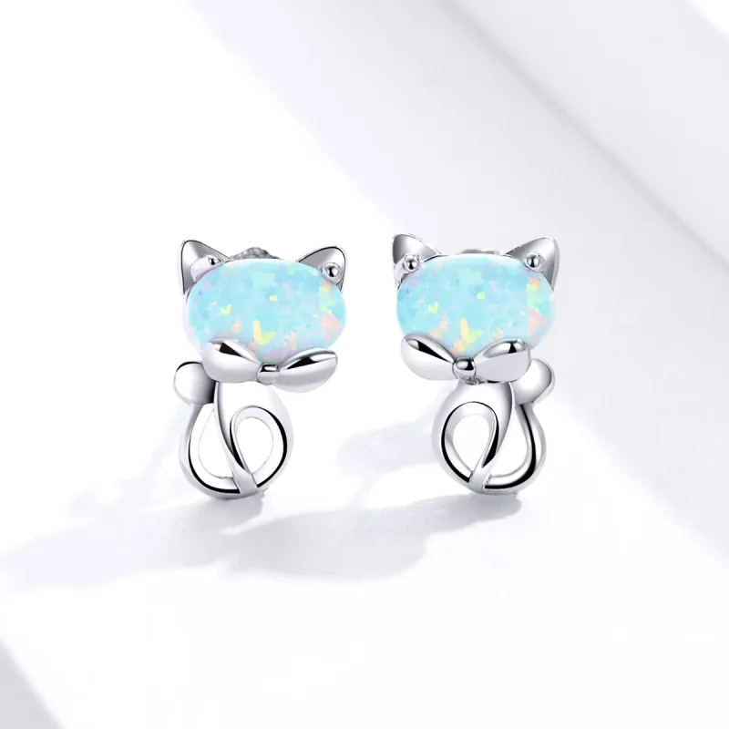 (image for) PANDORA Style Opal Cute Cat Stud Earrings - SCE828 - View 2
