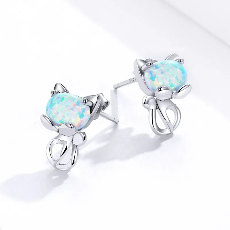 (image for) PANDORA Style Opal Cute Cat Stud Earrings - SCE828 - View 4
